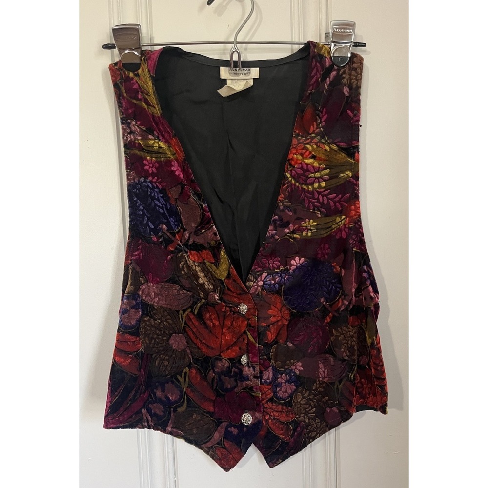 Made In USA Vintage Floral Vest Unique Velvet Boho Festival Vintage Button Front